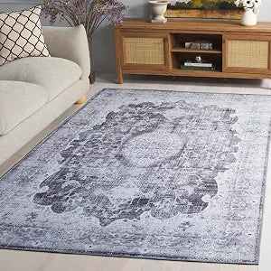 SAFAVIEH Washable Rug Tucson Collection - 4' x 6', Dark Grey & Light Grey, Slip Resistant & Easy to Clean, Ideal for Foyer, Kitchen, Nursery, Office, Bedroom (TSN206F)
