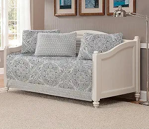 Mk Collection 5pc Day Bed Quilted Cover Set Floral Gray White Black New