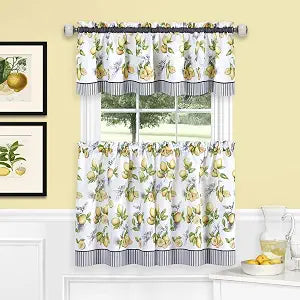 Light Filtering Window Curtain, Printed Tier & Valance Set, 36 x 58 in