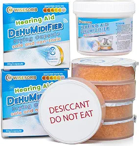 Wisesorb Hearing Aid Dryer, Hearing Aid Dehumidifier, Hearing Drying Jar and Dehumidifier Set (1 Container and 4pcs 30g Capsules)