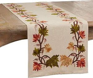 Embroidered Fall Leaf Runner