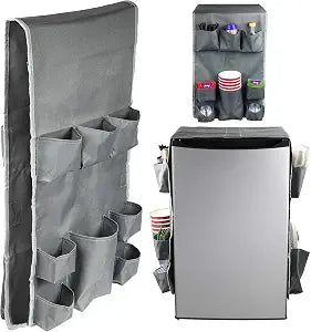 GlossyEnd Classic Design Dorm and office Double Over the Fridge Caddy Organizer, 11 Pocket Storage and Paper Goods Organizer, Flatware Storage Organizer, Gray