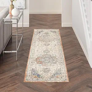 Nourison Home Essentials Persian Beige Blue 2' x 6' Area Rug - Easy Clean, Non Shedding, Bed Room, Living Room, Dining Room, Kitchen (6' Runner)