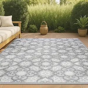 JONATHAN Y Tile Trellis Indoor Outdoor Area Rug 4X6 Light Gray/Ivory, Gallia High-Low for Backyard, Patio, Porch, Easy-Cleaning, High Traffic, Pet-Friendly, Non-Shedding (AMC107A-4)
