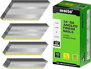 meite 15 Gauge Angled Finish Nails Galvanized DA Style 4 Sizes Set 2,000PCS