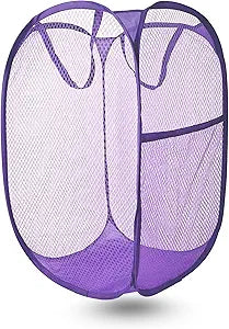 Pop Up Laundry Hamper, Mesh Laundry Basket Collapsible, Foldable Hamper for Travel and Storage (Purple)