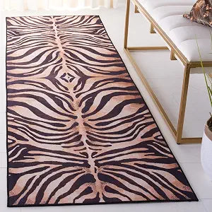 SAFAVIEH Washable Rug Faux Hide Collection - 2'6" x 6' Runner, Light Orange & Black, Slip Resistant, Tiger Print Pattern, Ideal for Living Room, Hallway, Kitchen, Foyer, Bedroom (FAH547P)