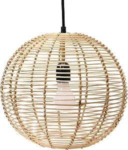 Modern Boho Handwoven Globe Rattan Pendant Light; Coastal Kitchen Lighting, Natural