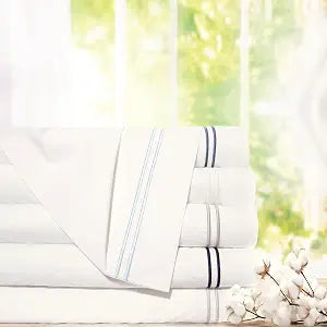 Pointehaven 300 TC Percale 100% Long Staple Cotton Double Satin Stitch Duvet Set (White-Charcoal, King/Cal King)
