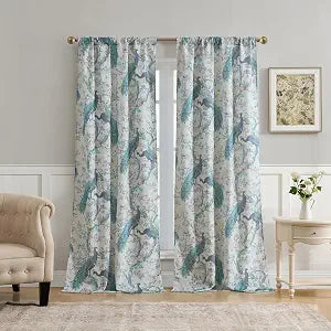 Laura Ashley Belvedere Window Curtains, Two 38"W x 84"L Panels, Light Blue