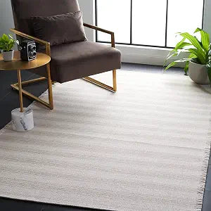 SAFAVIEH Augustine Collection Accent Rug - 4' x 6', Ivory & Beige, Cotton Stripe Fringe Design, Non-Shedding & Easy Care, Ideal for High Traffic Areas in Entryway, Living Room, Bedroom (AGT501B)