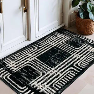 Rugshop Contemporary Geometric Abstract Curved Area Rug Black 2' 3" x 4'