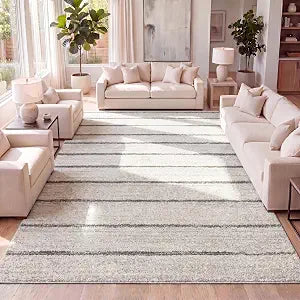 JONATHAN Y Williamsburg Minimalist Stripe Cream/Gray Indoor Area Rug, 4x6, Contemporary, Modern, Easy-Cleaning for Living Room, Bedroom, Kitchen, Pet Friendly, Non-Shedding (MOH201A-4)