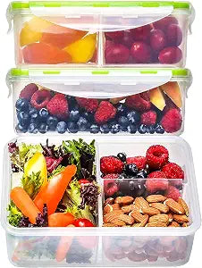 Bento Box for Kids & Adults Reusable Lunch Containers, 3 Pack, Clear, 39 oz
