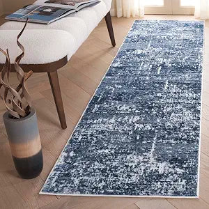 SAFAVIEH Amelia Collection Runner - 2'2" x 8', Ivory & Dark Blue, Modern Abstract Design, Non-Shedding & Easy Care, Ideal for The Living Room, Dining, Bedroom (ALA700M)