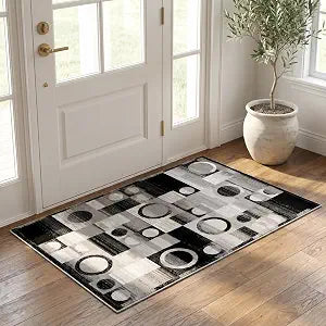 RUG BRANCH Montage 3' x 5' (2'8" X 5') Geometric Checkered Indoor Doormat Rug, Modern, Black Grey - Living Room, Bedroom, Dining Room, and Kitchen