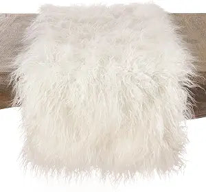 SARO LIFESTYLE Faux Mongolian Collection Fur Design Acrylic Runner, 16"x108", Ivory
