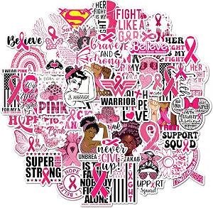BEATRI Breast Cancer Awareness Stickers 50Pcs Waterproof Vinyl Pink Ribbon