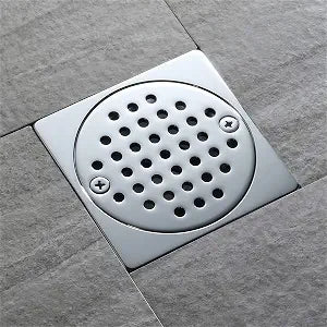 Square Floor Drain Brass Shower Drain 3.5 Inch with Grid Grate Cover Applicable in Bathroom, Garage, Basement and Toilet