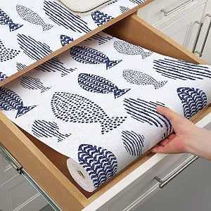 Blue Fish Drawer Shelf Liner for Kitchen Cabinets 12IN x 10FT