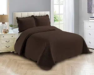 Linen Plus Luxury Oversized Coverlet Embossed Bedspread Set Solid Coffee King/California King Bed Cover New # Ashley