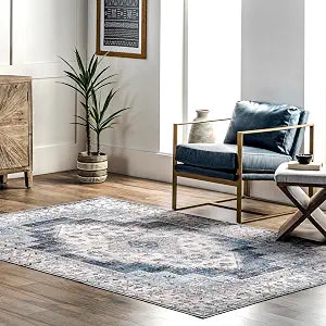 nuLOOM 2' x 3' Machine Washable Stain-Resistant Area Rug with Non Slip Backing, Low Profile for Living Room, Bedroom, and Dining Room, Dania Navy