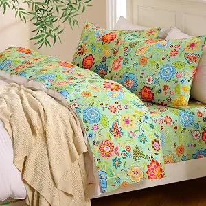 MEISHANG Soft Cooling Full Sheet Set - Blend Rayon Derived from Bamboo,1800 Thread Count Floral Bed Sheets Oeko-Tex Certificated 4 Piece - Sage Green