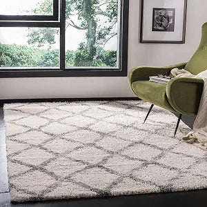 SAFAVIEH Berber Shag Collection 3'3" x 5'3" Ivory/Grey BER215B Moroccan Non-Shedding Living Room Bedroom Dining Room Entryway Plush 1.2-inch Thick Area Rug
