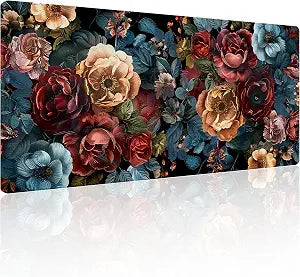 31.5x11.8Large Gaming Mouse Pad for Desk, Mouse Mat with Seamed Edges, Waterproof Desk Pad, Non-Slip Rubber Base, Keyboard Pad Computer Mat, Big XL Mousepad-Vintage Chic Rose Flowers