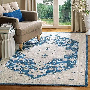 SAFAVIEH Micro-Loop Collection Accent Rug - 2'6" x 4', Navy & Ivory, Handmade Medallion Wool, Ideal for High Traffic Areas in Entryway, Living Room, Bedroom (MLP505N)