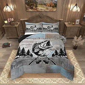 Feelyou Fishing Comforter Set Twin Size Bedding Set