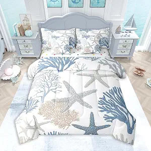 Feelyou Nautical Comforter Set with Sheets 7 Piece Queen Size