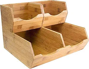 HOMESTEAD Bamboo Pantry Storage Bins Stackable Potato & Onion Storage Bin for Kitchen Countertop, Pantry Organizer, Fruit Vegetable Basket, Multiuse - Set of 3 Slide-Out Access