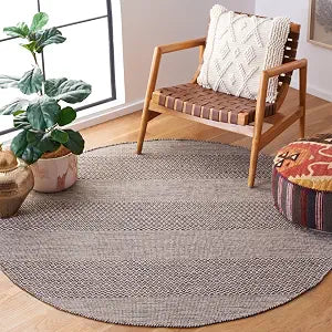 SAFAVIEH Montauk Collection 4' Round Ivory/Anthracite MTK330N Handmade Flatweave Boho Farmhouse Cotton Entryway Foyer Living Room Bedroom Kitchen Area Rug