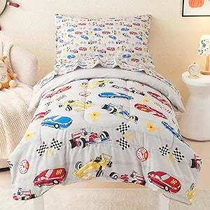 Mooreeke Toddler Bedding Sets for Boys, 4 Pieces Race Cars Printed