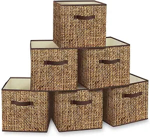 homyfort 12x12 Cube Storage Bins - Fabric Cubby Bins with Dual Handles, Collapsible Storage Organizer for Shelf, Closet, Nursery, Set of 6 PRINTING instead of Rattan Weaving