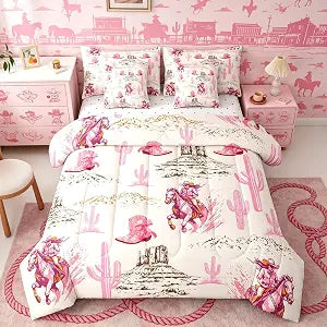 Western Cowboy Comforter Set Full Cowgirl Boot 7 Pcs for Kids and Adults