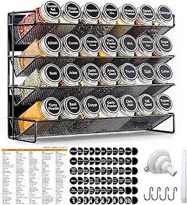 UVIAHOMI Spice Rack Organizer for Cabinet with 28 Spice Jars, 386 Labels