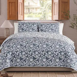 Queen Quilt Set-3 Pieces Soft Bedding Floral Paisley Reversible Coverlet