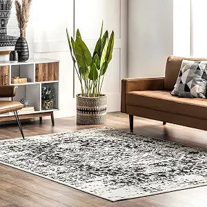 Nuloom Jordana Black/White, 3' x 5', Vintage, Distressed Medallion, Soft and Cozy, High Traffic, Stain Resistant, Easy Clean, Durable Area Rug for Bedroom, Living Room, Dining, Den, Foyer, Entryway