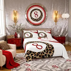 Manfei Lucky 8 Ball Bed Sheets Twin Size,Leopard Funky Y2K Coquette Easy Wash Bedding Set,Preppy Cheetah Trendy Kids Room Decor,White Red Brown Sheet(Fitted+Flat+1 Pillowcase)