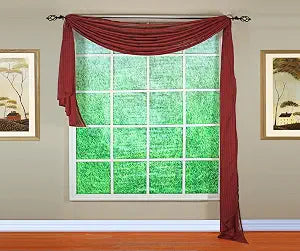Today's Curtain, Silhouette Stripe Sheer Scarf 216", Burgundy, 52" W x 216" L