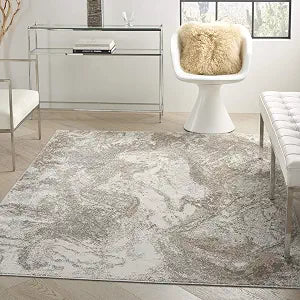 Nourison Home Elation Ivory Grey 2' x 3' Area Rug - Easy Clean, Non Shedding, Bed Room, Living Room, Dining Room, Kitchen (2' x 3')