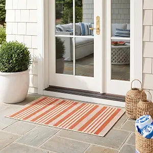 SAFAVIEH Washable Rug Outdoor Courtyard Collection - 2'3" x 5', Terracotta & Beige, Non-Shedding & Easy Cleaning, Ideal for Patio, Front Door, Entryway, Mudroom, Doormat (CY6062-241)