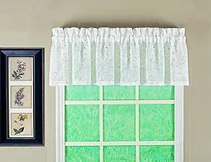 Today's Curtain, Willow Faux Linen Print Straight Valance 12", Ecru, 56" W x 12" L