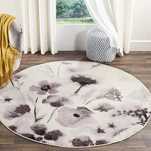 SAFAVIEH Adirondack Collection 4' Round Ivory / Purple ADR127L Floral Watercolor Non-Shedding Dining Room Entryway Foyer Living Room Bedroom Area Rug