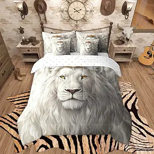 Feelyou White Lion Safari Print Comforter Set with Sheets 7 Piece Twin
