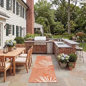 SAFAVIEH Washable Rug Outdoor Beach House Collection - 2'2" x 6' Runner, Orange & Ivory, Non-Shedding & Easy to Clean, Ideal for Patio, Backyard, Mudroom (BHS264P)