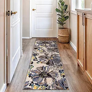 Rugshop Bright Flowers Non-Slip Living Room Runner Rug Cream 2'7" x 6'