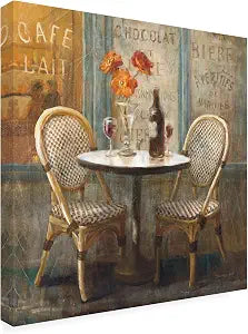 Wrapped Canvas Wall Art - Danhui Nai 'Meet Me At Le Cafe I' Wall Art for Living Room, Bedroom, or Office Dcor - 24x24